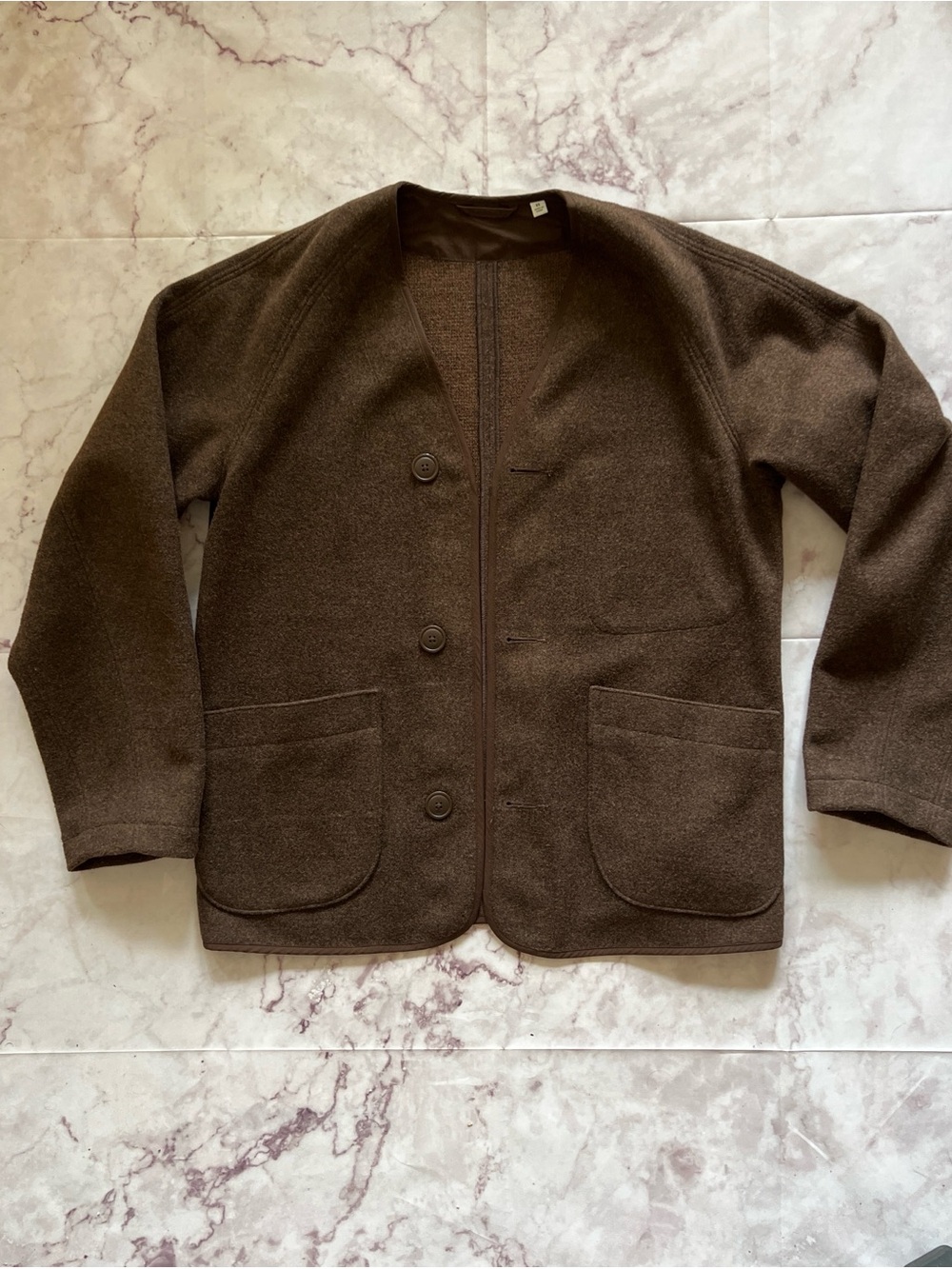 UNIQLO U Wool Blend Fleece Cardigan Jacket Brown XS